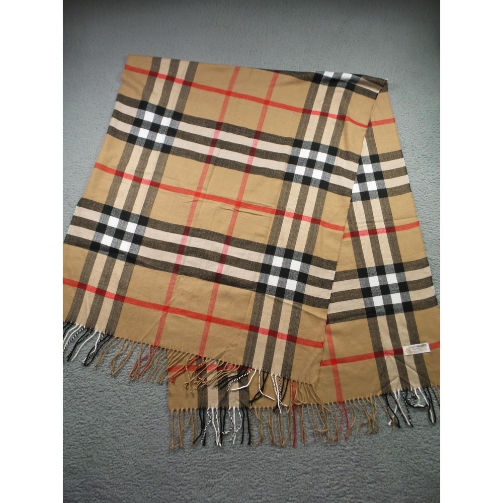 Royal Rossi Scarf Mens Womens Tan‎ Plaid Cashmere Soft Fringed Wrap Classic